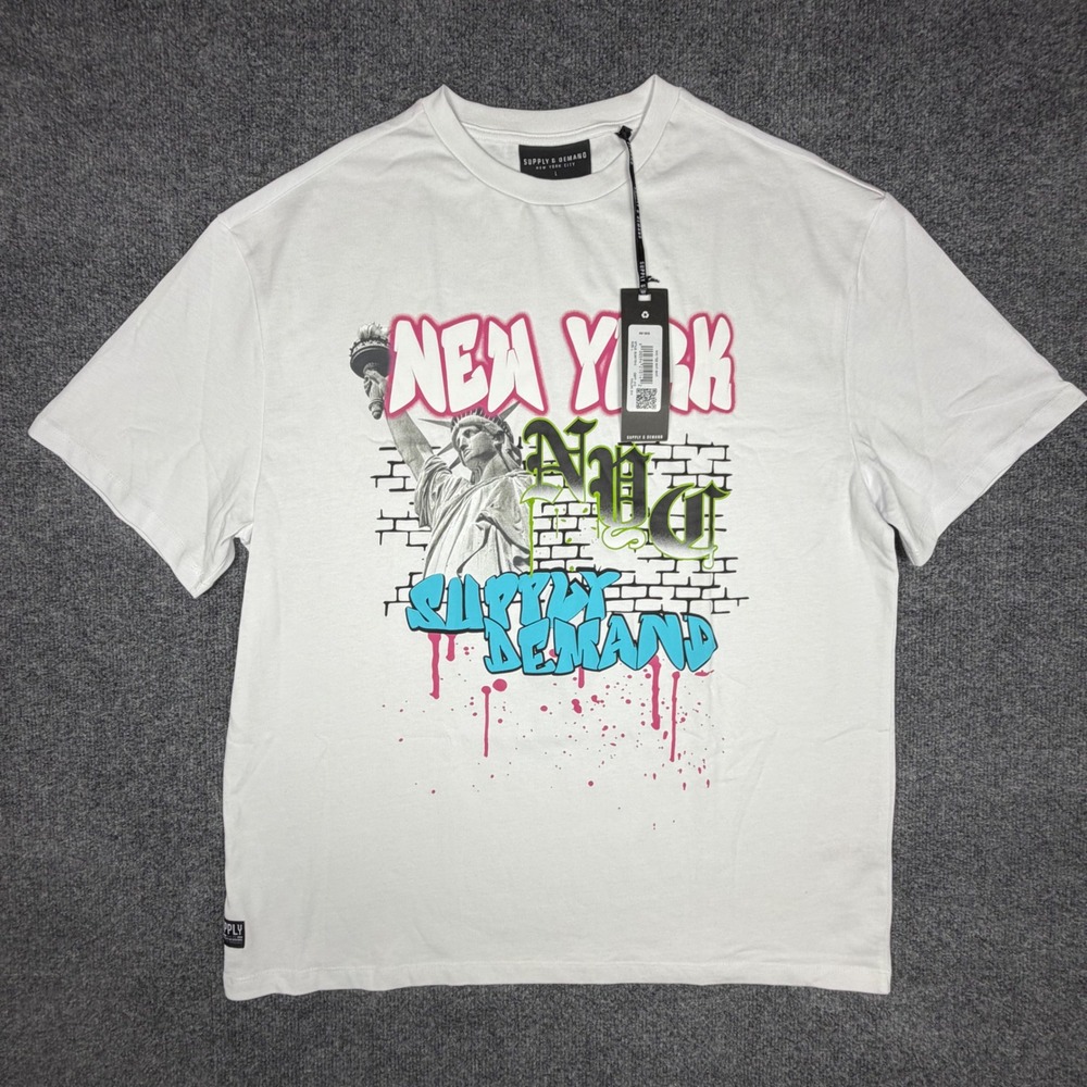 Supply & Demand NYC Tee White Statue of Liberty Graphic T-Shirt‎ Mens L SUM17315